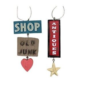 Midwest-CBK Antiques and Old Junk Signs Christmas Ornaments Set of 2